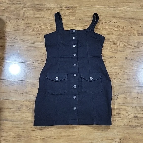 white christmas dresses H&M Blue Y2K Stretch Denim Square Neck Sleeveless Button Mini Denim Je –  Brie